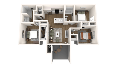 Floor plan for 2 beds, 2 baths, 1135 sqft